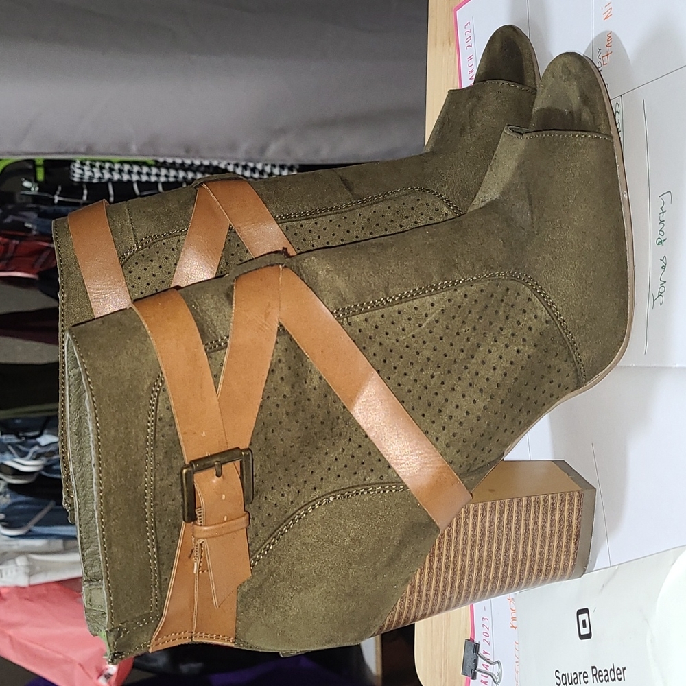 Olive and tan justfab booties size 11